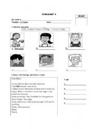 English Worksheet: was and feelings