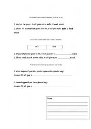 English Worksheet: Science-(sound)soft lound
