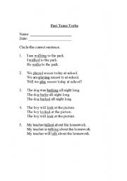 English worksheet: Past Tense Verbs