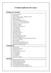 English Worksheet: Common phrases for essay