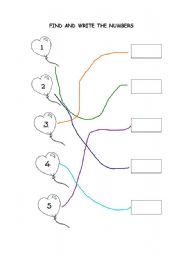 English worksheet: FIND AND WRITE THE NUMBERS