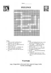 English worksheet: feelings crossword