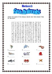 English Worksheet: Sea Animals-wordsearch