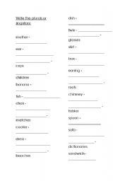 English Worksheet: plural/singular