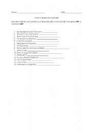 English Worksheet: Kinds of Sentences Worksheet
