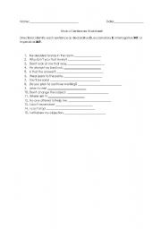 English worksheet: Kinds of Sentences Worksheet