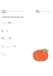 English Worksheet: Complete the word by paste the missing letter