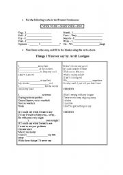 English worksheet: Things Ill never say by Avril Lavigne