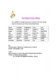 English worksheet: Integrating Verbs