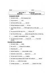 English worksheet: QUIZ- AT-ON-IN , Article and Negtive and yes/no ?