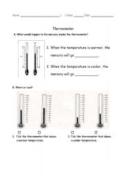 English Worksheet: Using a thermometer to measure temperature