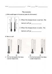 English worksheet: Using a thermometer to measure temperature