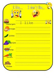 English Worksheet: I like - I dont like -  Food - 2 pages