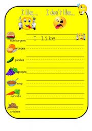 I like - I dont like -  Food - 2 pages