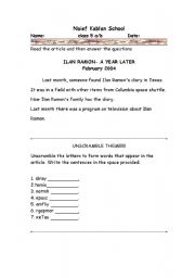 English Worksheet: Ilan Ramon