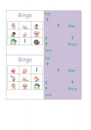 English worksheet: Personal Pronoun Bingo (cards 3-4 of 4) with backing for YLs
