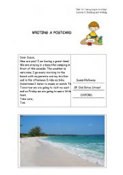 English Worksheet: writing a postcard