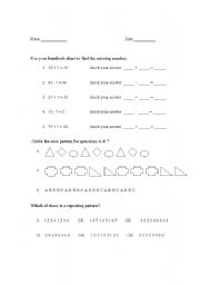 English worksheet: Identifying Patterns