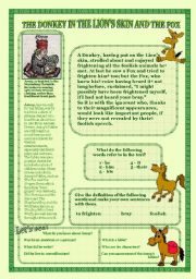 English Worksheet: The donkey in the lions skin and the fox