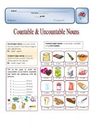 English Worksheet: Countable & Uncountable nouns