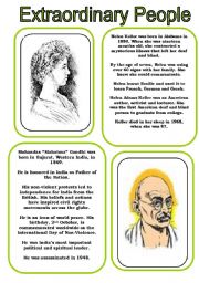 English Worksheet: Extraordinary People 3 ...Helen Keller and Mohandas Mahatma Gandhi (2 pages)