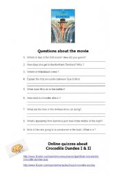 English Worksheet: Crocodile Dundee quiz 