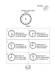 English Worksheet: The Time:  OClock or Half Past ?