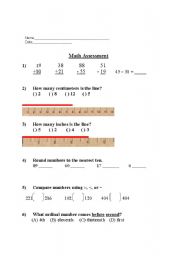 English Worksheet: Math Assessment - Grade 2
