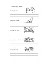 English Worksheet: in, on, under