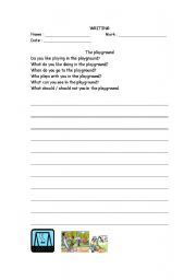 English worksheet: a writing worksheet about the playground