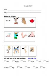 English worksheet: body parts test