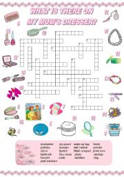 English Worksheet: What is there on my mums dresser? (4) Crossword