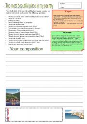 English Worksheet: Writing - Describe the most beautiful place in your country