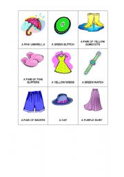 English Worksheet: Clothes and accessories Bingo Boards 4 and 5