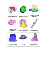 English worksheet: Clothes and accessories Bingo Boards 4 and 5