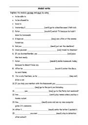 English Worksheet: modal verbs and tenses can may must