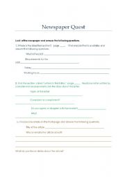 English worksheet: Newspaper Quest