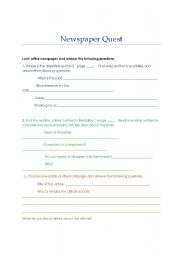 English Worksheet: Newspaper Quest