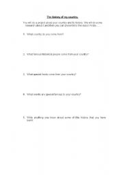 English worksheet: The history of my country