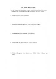 English Worksheet: The history of my country