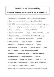 Articles: Complete the sentences