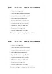 English worksheet: Present continuous questions