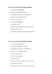 English worksheet: Present simple questions