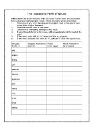 English worksheet: The Possessive Form of Nouns