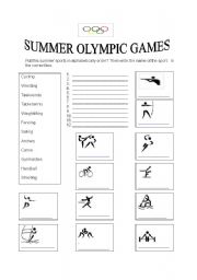 English worksheet: Summer Olympic Sports