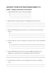 English Worksheet: The Boy in the Striped Pyjamas ch.1-3