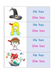 Flashcards/Playing cards (1 of 2) - He/She has (can be used with the famous Guess Who game)