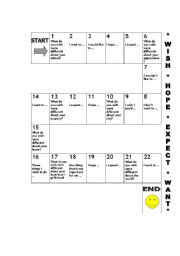 English Worksheet: Wish & Hope Board Game