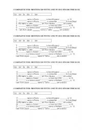 English worksheet: Complete with one word from the box