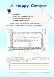 English worksheet: A happy Camper